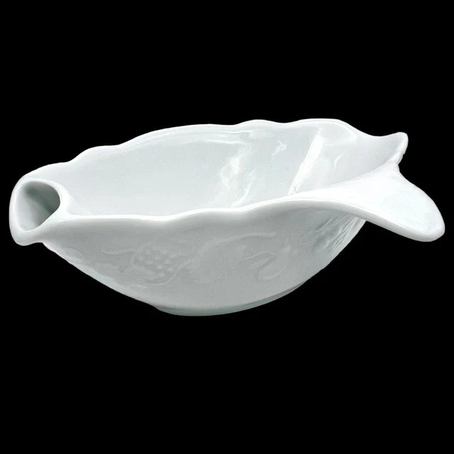 VINTAGE PORCELAINE DE Limoges White Embossed Fruit Leaf Sauce Gravy