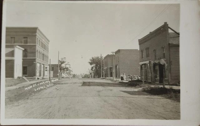 RPPC Main Street Loyal, Wisconsin 1914 Street Scene Postcard