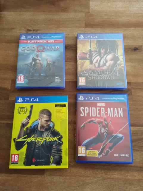 Lot Jeux Vidéo PS4 Ps5 Spiderman Cyberpunk Samurai Shodown God War PlayStation