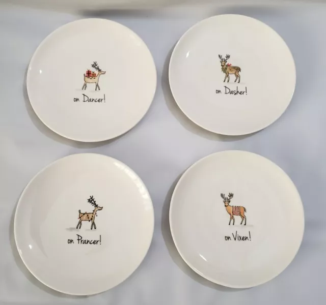 Rae Dunn Christmas Reindeer 6” Plates Dancer Dasher Prancer Vixen Set Of 4