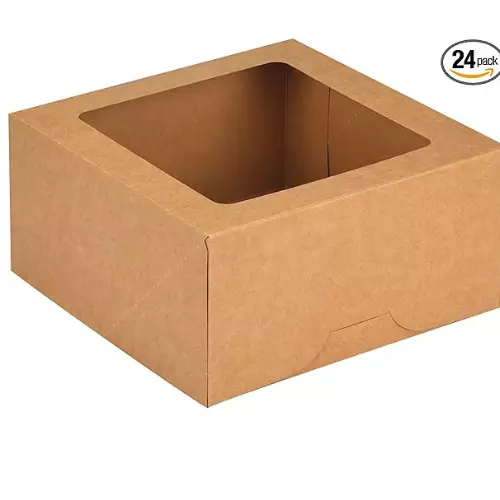 24 Pcs 10X10X5 Inches Cake Boxes with Window Brown Pastry Boxes Paper Bakery Box