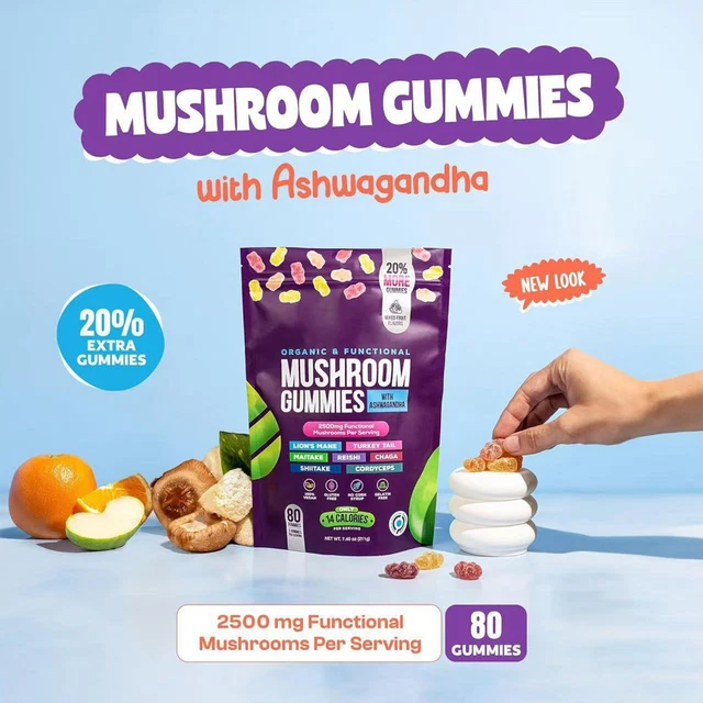 Endrological System 2X MUSHROOM GUMMIES 2500mg with Lion's Mane Ashwaghanda Brain and ...