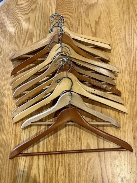 12 Assorted Vintage Flat Wooden Suit Hangers Clothes Jackets Pants Shirts