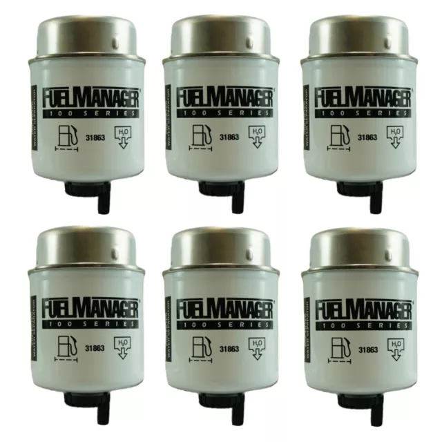 6x Fuel Manager 31863 30 Micron Diesel Fuel Water Separator Replacement Filter