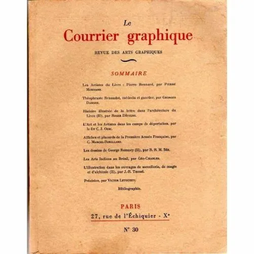 LE COURRIER GRAPHIQUE n¡30 1947 BONNARD, ROMNEY, THEOPHRASTE RENAUDOT, LETTRE
