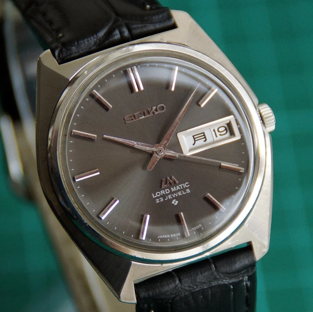 Montre Automatique Seiko Lord Matic Vintage 5606-5040 - Années 70, Cadran Gris, Acier Inoxydable, Bracelet Argenté