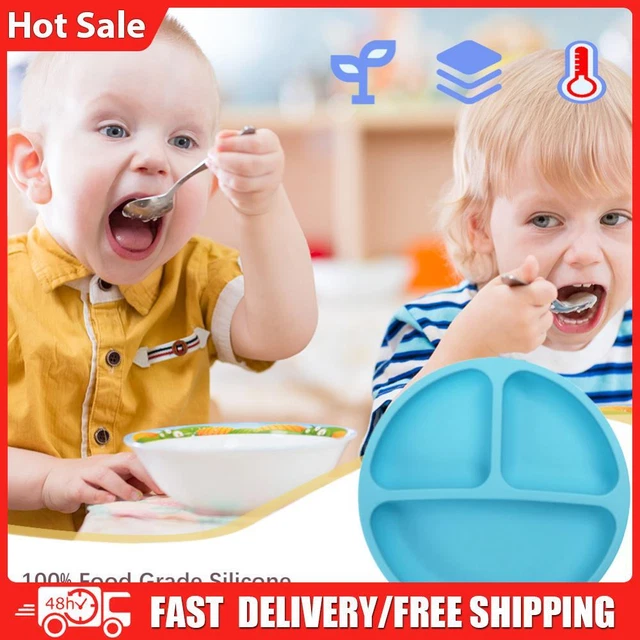 Cute Baby Infant Dining Plate Non Slip Training Sucker Dishes Tableware (Blue)