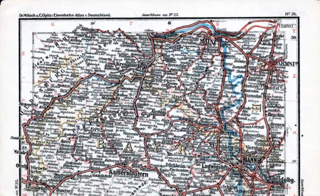 Mainz Kaiserslautern Alzey Kusel 1899 kl orig Eisenbahn-Karte Winterberg Simmern