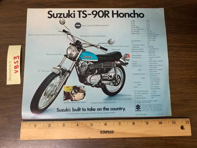 Used Vintage Suzuki Motorcycle Brochure TC-90R Blazer TS-90R Honcho VBS3 VBB