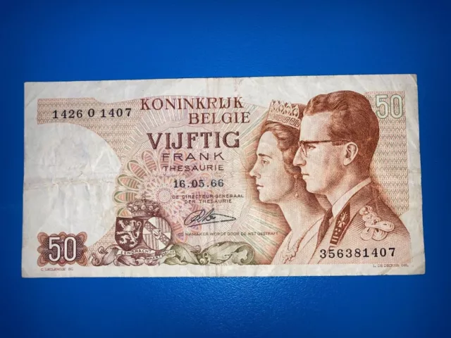 VINTAGE BELGIAN "50 FRANCS" 1966 NOTE. Dated: 16.5.66