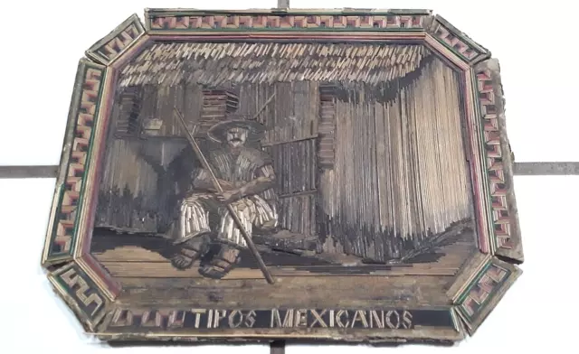 Antique MEXICAN STRAW ART "Tipos Mexicanos" Fiber Art MEXICO no reserve