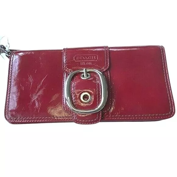 Coach Crimson Red Patent Leather Buckle Wristlet Wallet  NEW | FREE Shipping 2