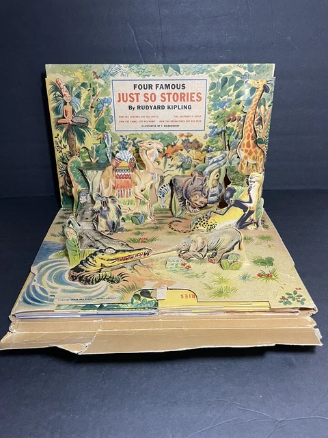 Four Famous Just So Stories Vintage Pop Up Box & 4 Books Rudyard Kipling