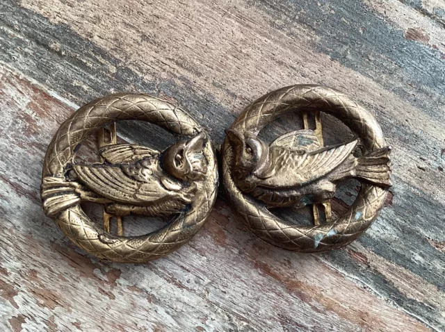 HTF Antique 2-Piece Belt Buckle Brass Bird Vintage Victorian Art Deco Jewelry