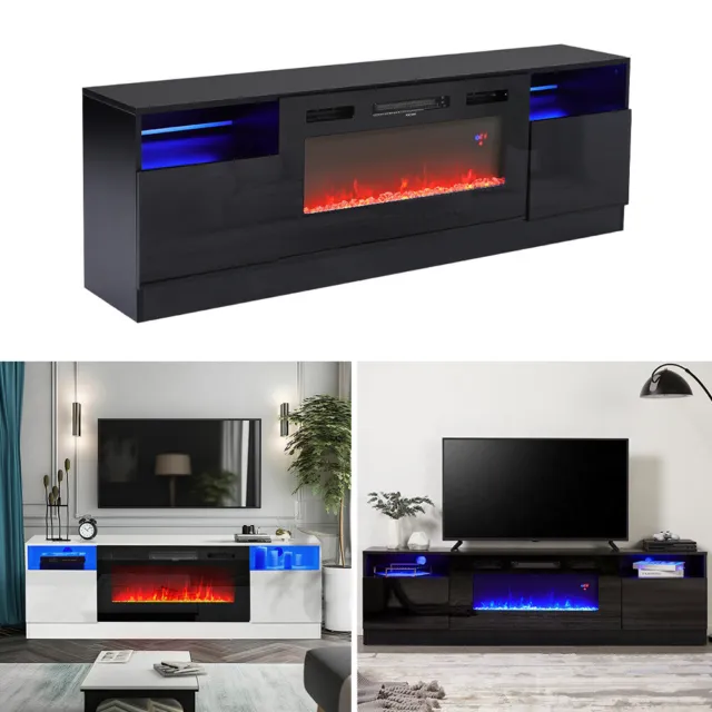 Modern 178cm Led TVs Stand Cabinet w/12 Colour LEDs with Fireplace Living Room