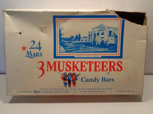 Vintage 3 MUSKETEERS Candy Bar Display Box  MARS  Damaged