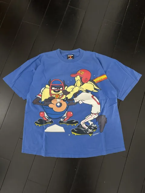 Vintage 1994 Looney Tunes Taz Wile E Coyote Baseball Cartoon T-Shirt - XL