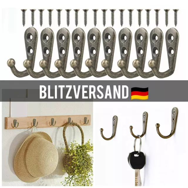 10x SET VINTAGE WANDHAKEN MIT SCHRAUBEN Retro Kleiderhaken Garderobenhaken Antik