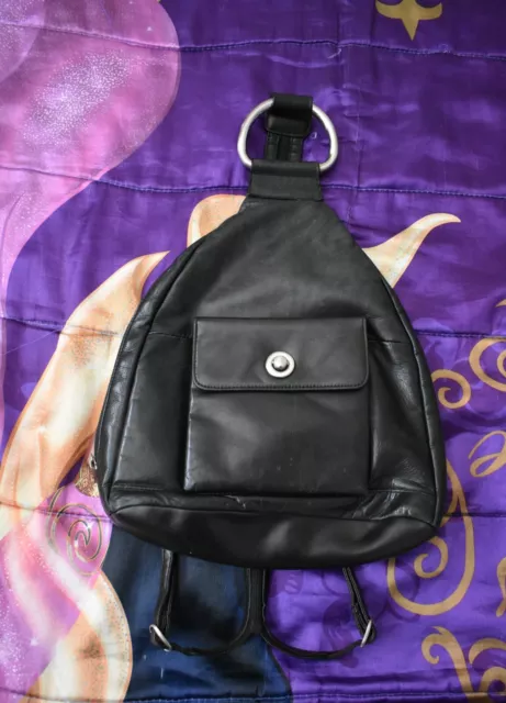 Great American Leatherworks Backpack Convertible Sling Crossbody Bag Purse Black
