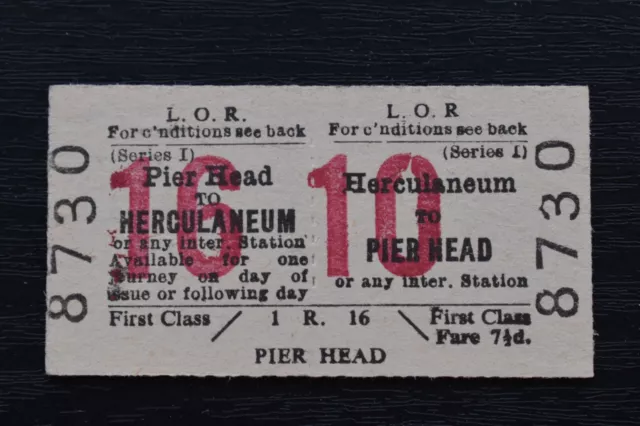 Liverpool Overhead Railway Ticket LOR HERCULANEUM to PIER HEAD No 8730