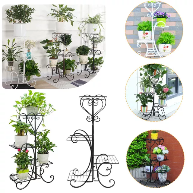 4 Tier Indoor Outdoor Plant Stand Flower Pot Display Metal Shelf Rack Home Décor 2