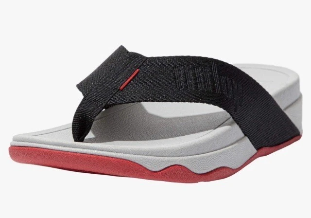 FitFlop Sandals Womens 8 Surfa Logo Toe Post Wedge Flip Flops DU4-001Grey Fabric