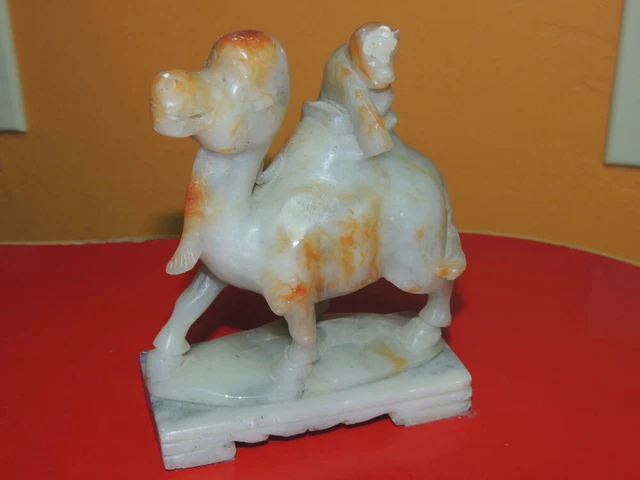 Chinese Stone Camel & Monkey 5.5" carved figurine paperweight soapstone Vintage