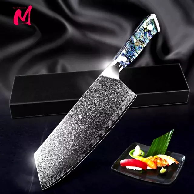 Cleaver Knife Kitchen Butcher Chop 67 Layer Damascus Steel Shell Handle Japanese