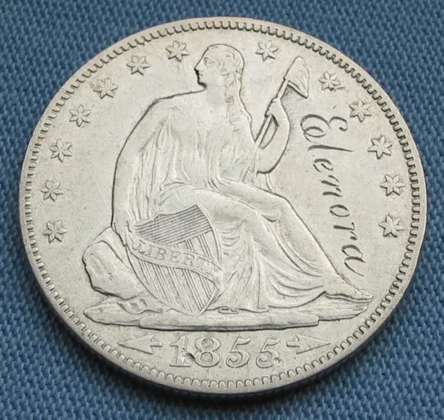 1855 P Seated Liberty Half Dollar - Elenora engraved love token (50C arrows)