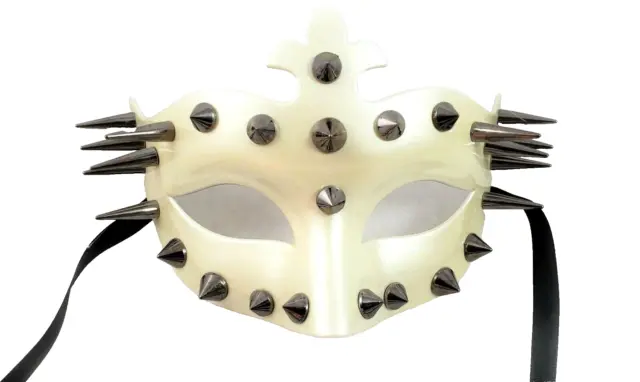 Máscara gótica tachonada blanca accesorio de disfraz nuevo adulto talla 1 corbata de cinta