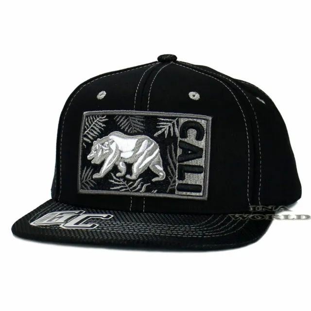 California Republic Hat CALI Embroidery Snapback Flat Bill Baseball Cap- Black