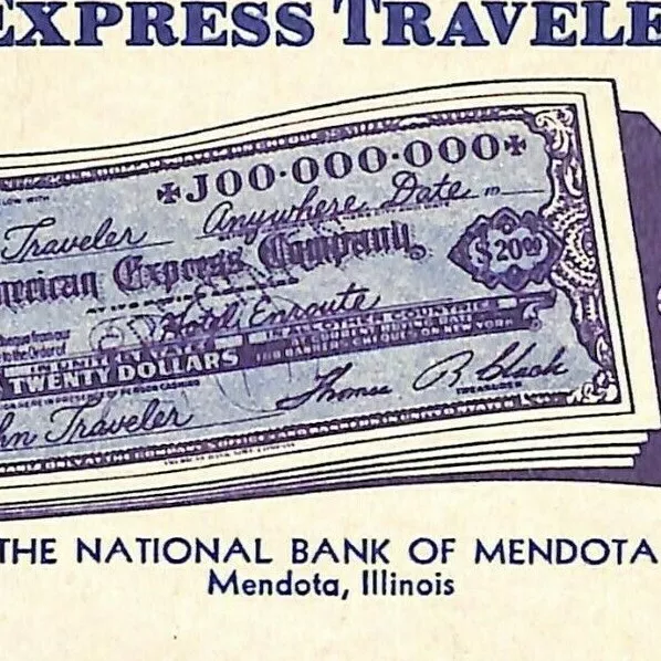 Scarce c1940's-50's AmEx Cheques - National Bank of Mendota Illinois Ink Blotter