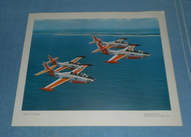 Vintage NAA North American Aviation Print Navy T2J-1 Buckeye Aircraft In Flight