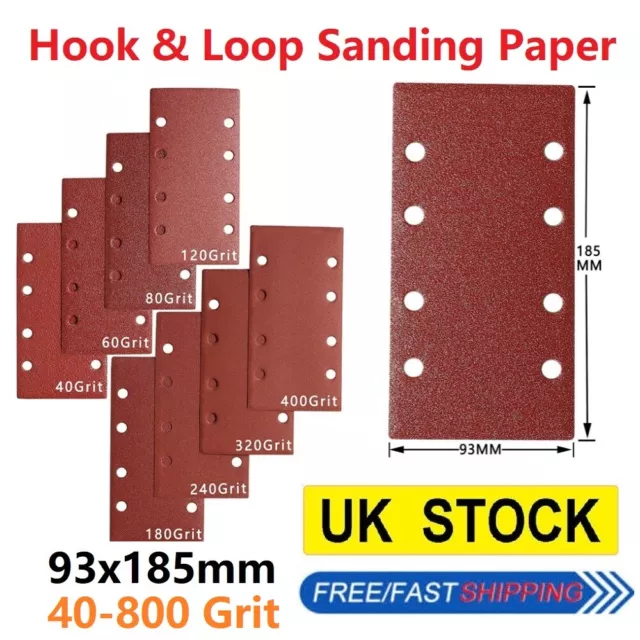 40-800 Grit 1/3 Sanding Sheet Pad Sanding Paper Hook Loop 93 x 185mm Sandpaper