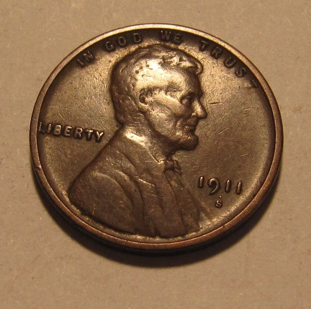 1911 S Lincoln Cent Penny - Fine to Very Fine Condition - 7SU