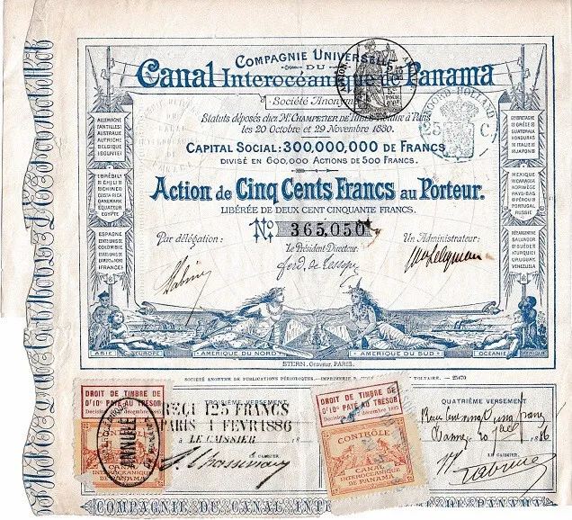 Canal Interocéanique de Panama canal share + coupons Paris 1880 France F Lesseps