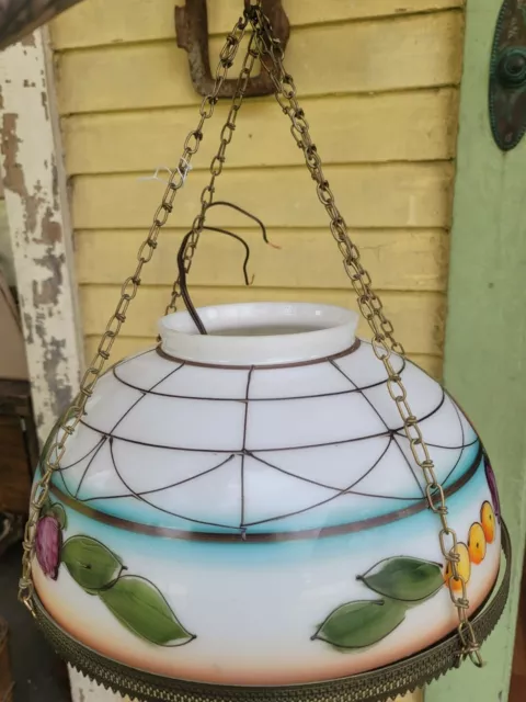 Vintage Antique Hanging Hand Painted Ceiling  Lamp Fixture Chandelier Miller 3