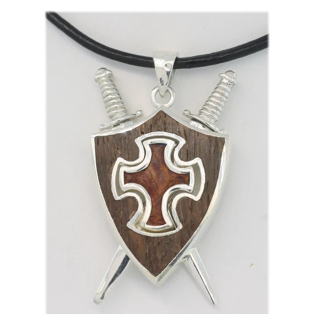 Gotico Rinascimento Vintage Argento & Legno da Collezione Croce Protezione