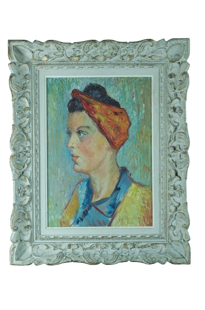 TABLEAU MODERNE PORTRAIT de jeune femme au foulard Rouge profil Amy ...