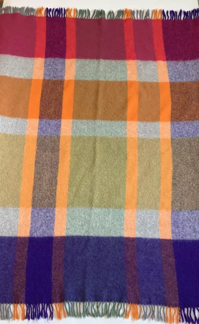 Ikea  100% Wool Blanket Throw Plaid 54” X 45 1/2” Navy Orange Green Gray