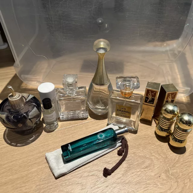 Bundle Of Empty PARFUM Bottles Chanel, Dior and Vintage Lipstick Case Dior YSL