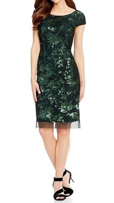 Antonio Melani Gwen Dress Sheath Cocktail Mesh & Sequin Floral Green Size 6