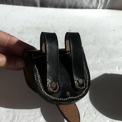 vintage black leather belt pouch compass case Shearling Lined 2