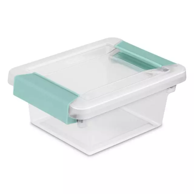 Sterilite Mini Small Clip Box Plastic Storage Container Latches Lid, Clear Aqua