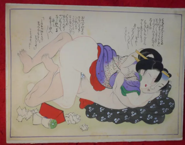 R! Gemalt auf Seide!!! Ukiyo-E Shunga 春画 Wirklicher Meisterwerk! um1910 JAPAN 李