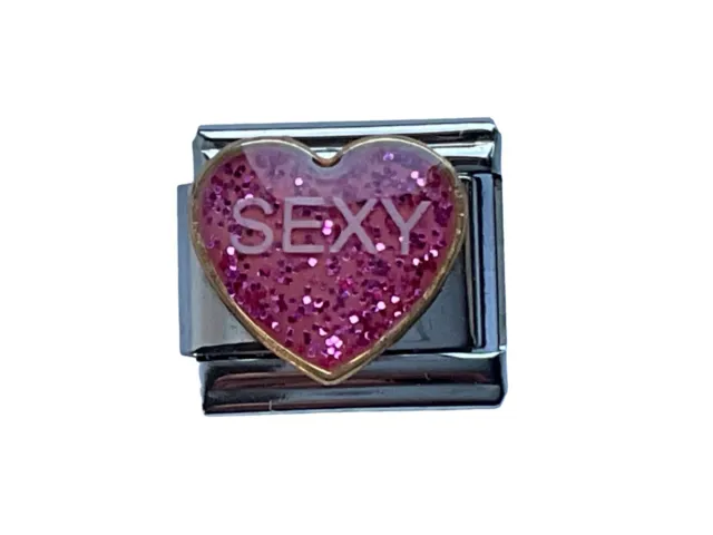 SEXY PINK HEART CLASSIC ITALIAN CHARM LINK  fits all 9mm Italian bracelet Q7