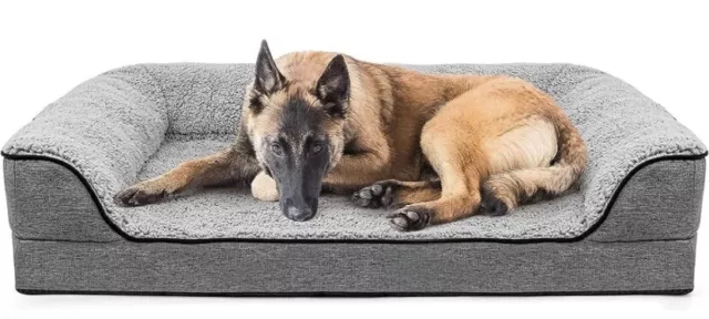 Orthopedic Bolster Couch Pet Bed for Large Dogs, Removable Washable Cover - Grey
