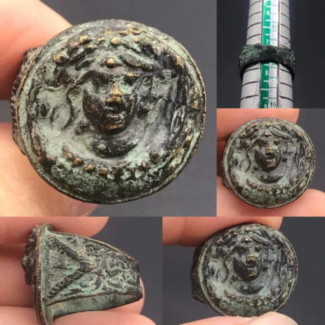 Ancient Rare Old Roman Face Engraved Rare Beautiful Bronze Ring