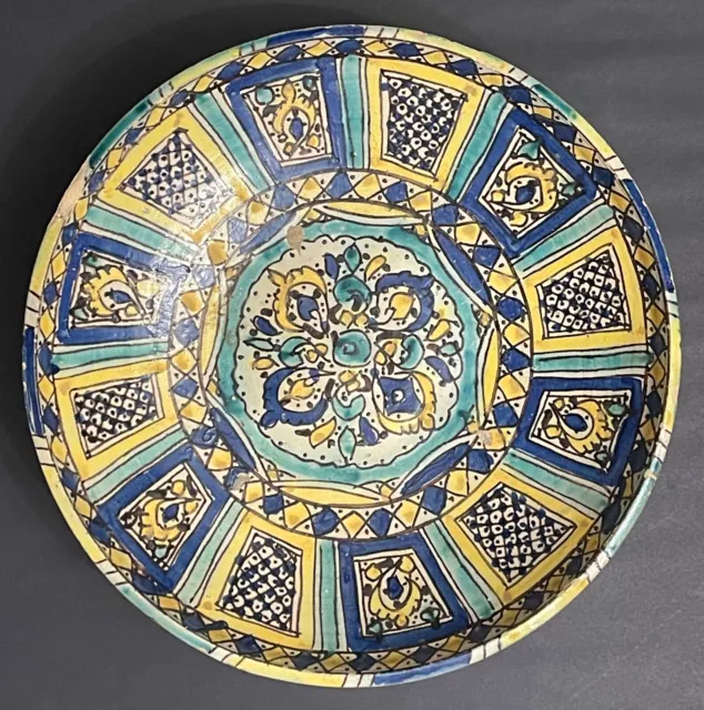 Marocco Piatto IN Maiolica Di Fez Rotonda Su Pieduccio XIX 36 CM