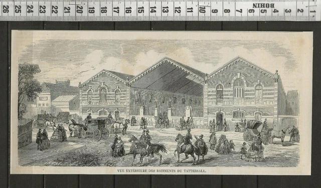 G322 / Gravure 1858 /   Vue Exterieure Des Batiments Du Tattersall